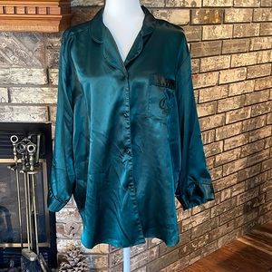 Emerald Green Satin Sleepshirt with Pocket Detail